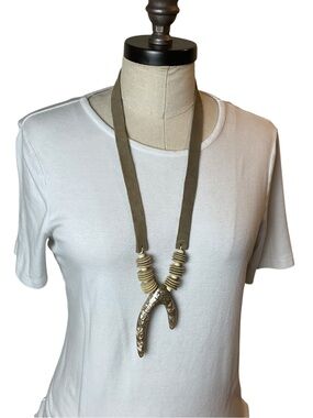 Long Taupe Suede Necklace with Wishbone Pendant